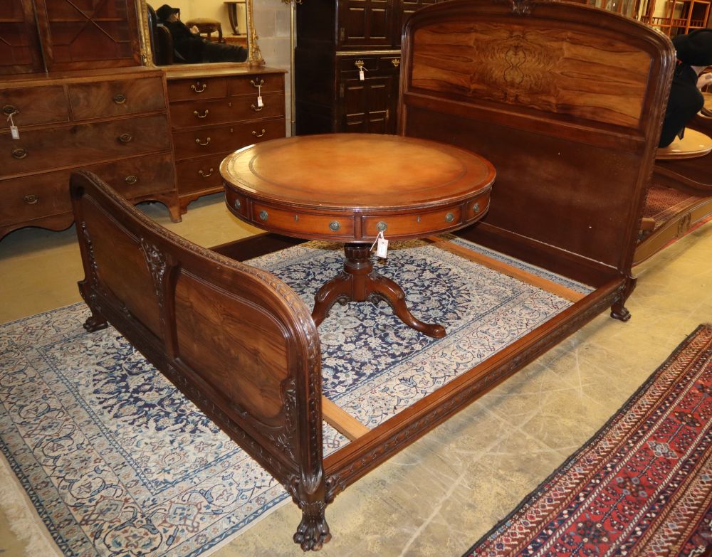 A 19th century figured walnut King size French bed frame, W.160cm, L.approx. 210cm